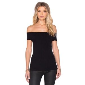 525 America Ribbed Off Shoulder Top Sweater Black Size XS